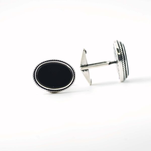 Sterling Silver Oval Shape Agate Stone Cufflinks - Image 3