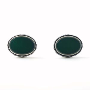 Sterling Silver Oval Shape Green Onyx Stone Cufflinks