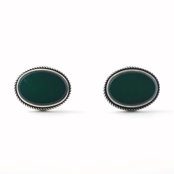 Sterling Silver Oval Shape Green Onyx Stone Cufflinks
