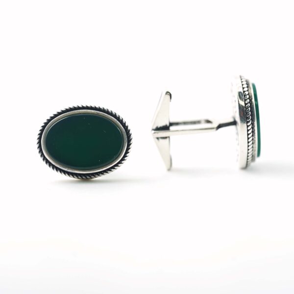Sterling Silver Oval Shape Green Onyx Stone Cufflinks - Image 3