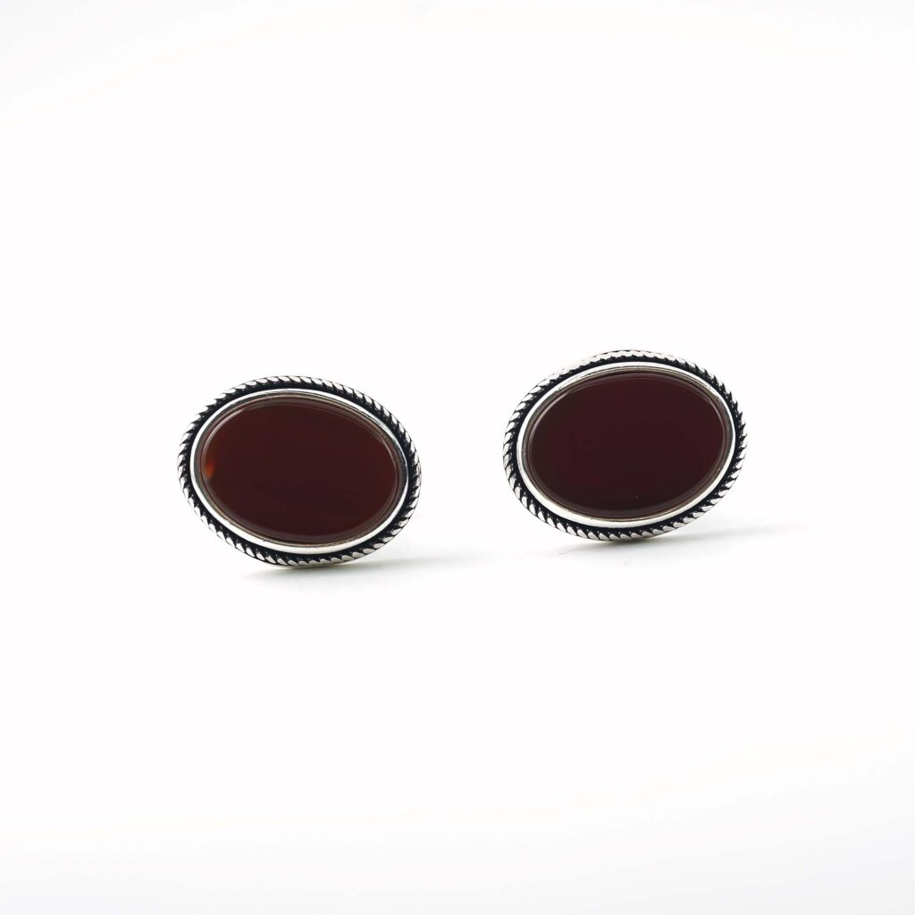 Sterling Silver Oval Shape Agate Stone Cufflinks