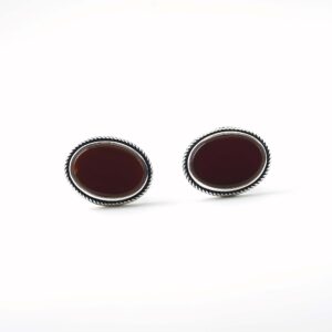 Sterling Silver Oval Shape Agate Stone Cufflinks