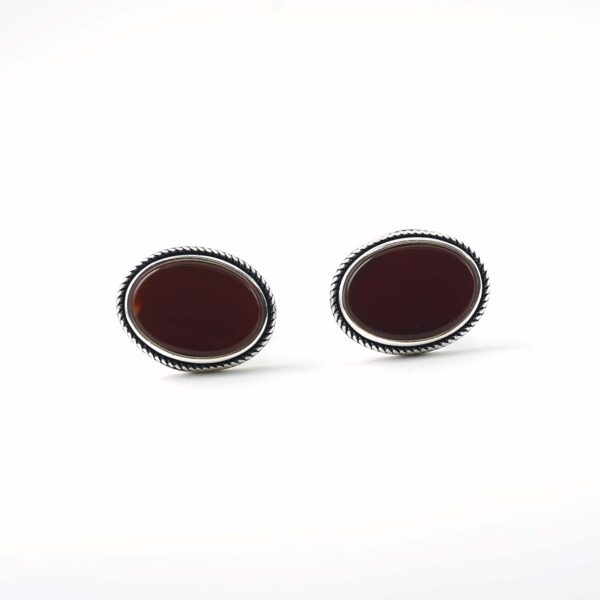 Sterling Silver Oval Shape Agate Stone Cufflinks
