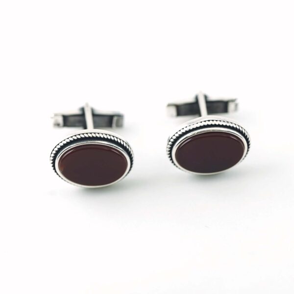 Sterling Silver Oval Shape Agate Stone Cufflinks - Image 4