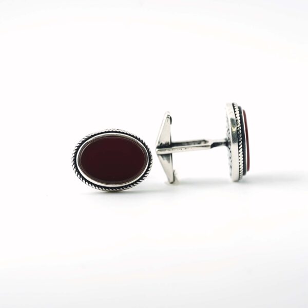 Sterling Silver Oval Shape Agate Stone Cufflinks - Image 5
