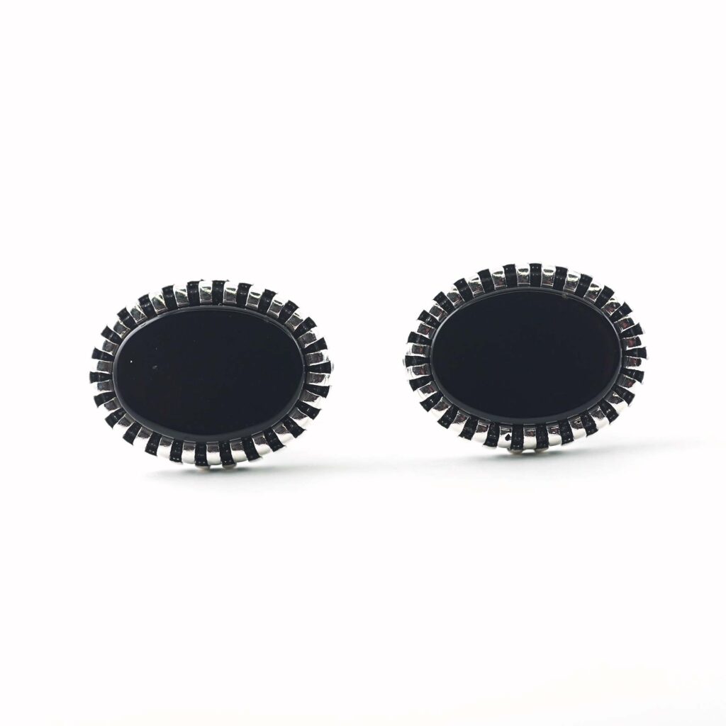Sterling Silver Frame Oval Shape Black Onyx Stone Cufflinks