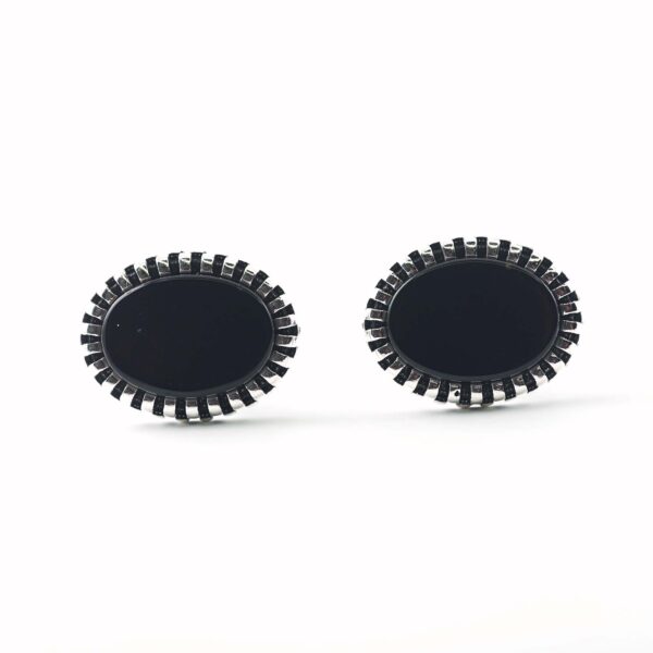 Sterling Silver Frame Oval Shape Black Onyx Stone Cufflinks