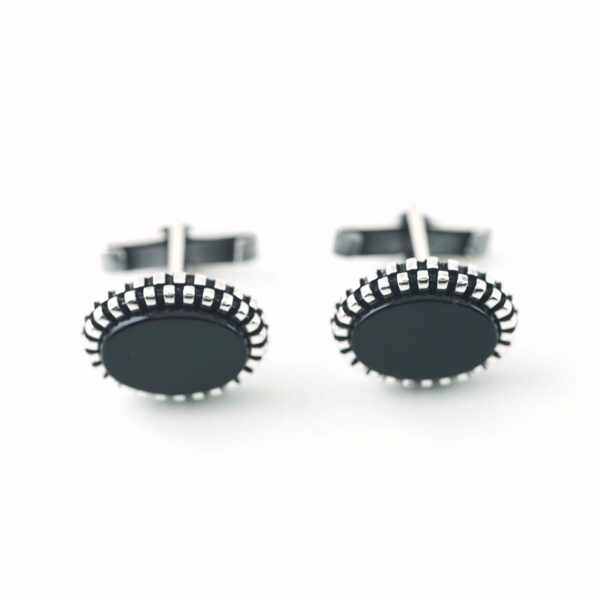 Sterling Silver Frame Oval Shape Black Onyx Stone Cufflinks - Image 3