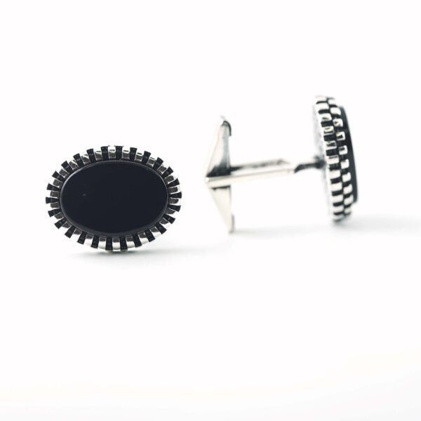 Sterling Silver Frame Oval Shape Black Onyx Stone Cufflinks - Image 2