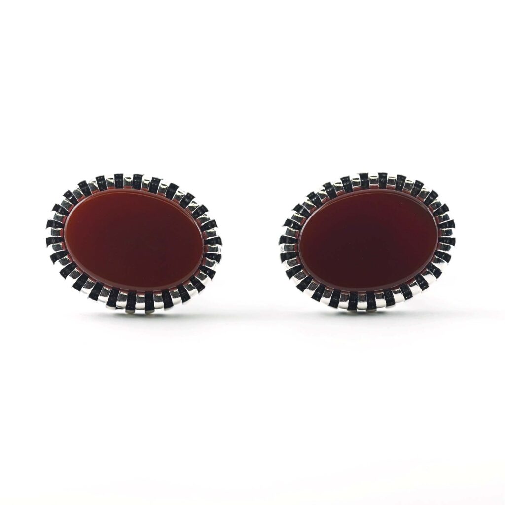 Sterling Silver Frame Oval Shape Agate Stone Cufflinks