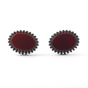 Sterling Silver Frame Oval Shape Agate Stone Cufflinks