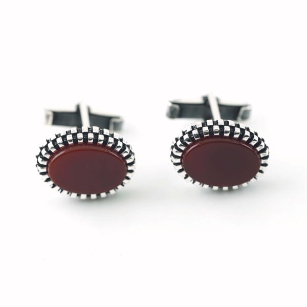 Sterling Silver Frame Oval Shape Agate Stone Cufflinks - Image 3