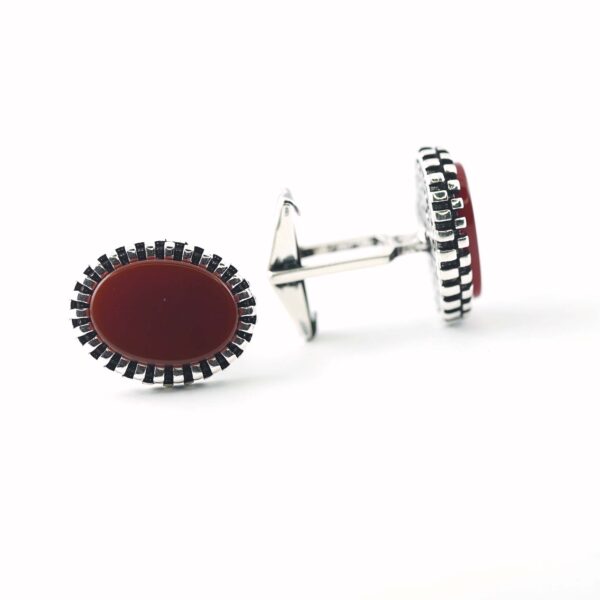 Sterling Silver Frame Oval Shape Agate Stone Cufflinks - Image 2
