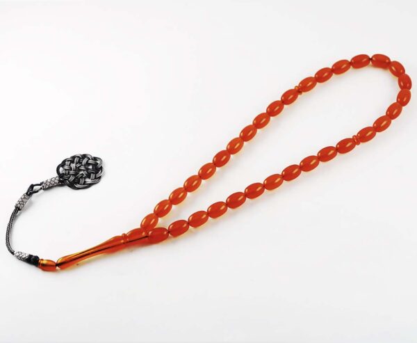 Dark Orange Beads Rosary with Sterling Silver Trabzon Tassel