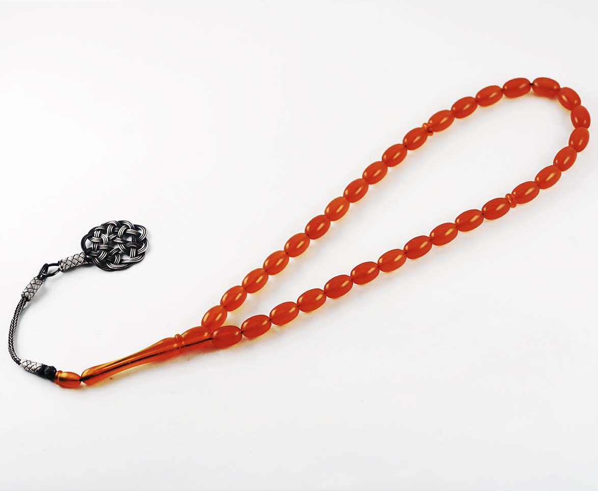 Dark Orange Beads Rosary with Sterling Silver Trabzon Tassel