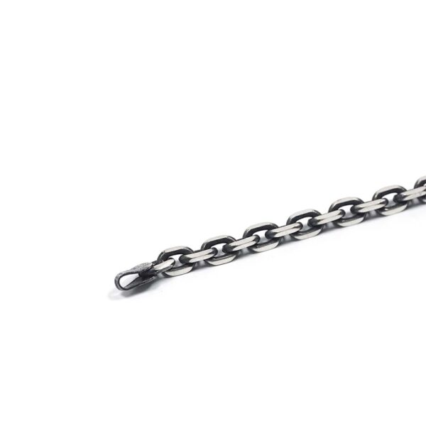 Black Rhodium Plated Brushed Sterling Silver Link Chain Bracelet - Image 4