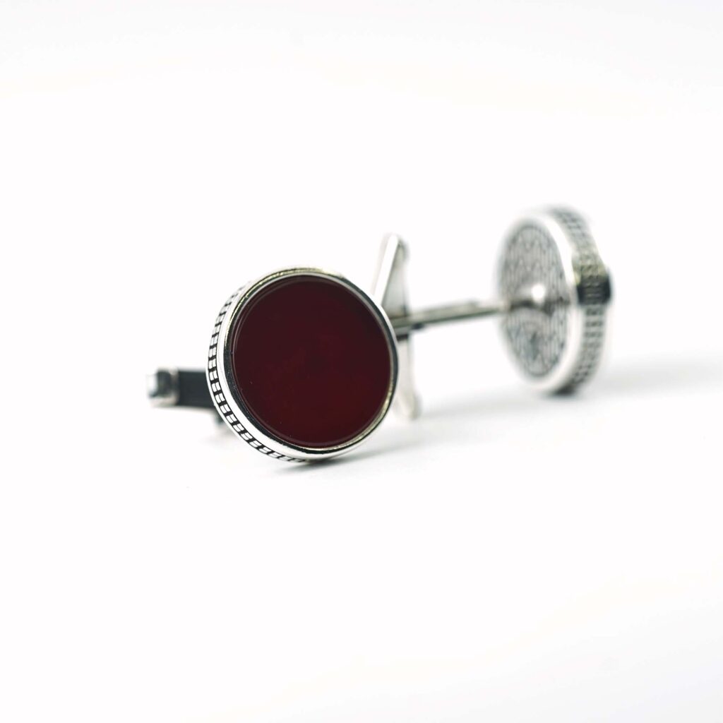 Sterling Silver Round Shape Agate Stone Cufflinks