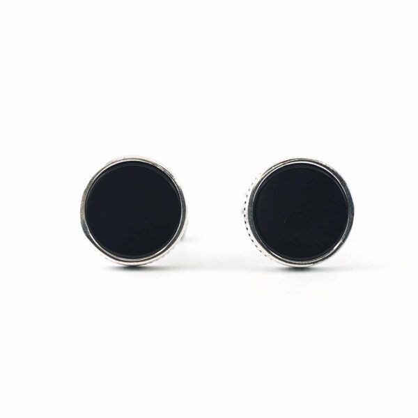Sterling Silver Round Shape Black Onyx Stone Cufflinks - Image 2