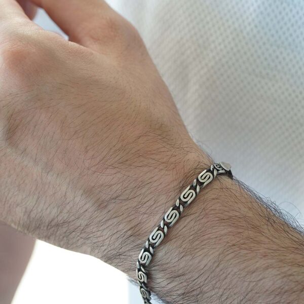 Black Rhodium Plated Brushed Sterling Silver Geometric Bracelet - Image 2