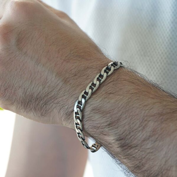 Black Rhodium Plated Brushed Sterling Silver Anchor chain bracelet - Image 2