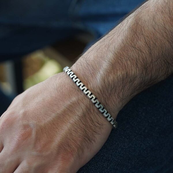 Black Rhodium Plated Brushed Sterling Silver Greek Bracelet - Image 2