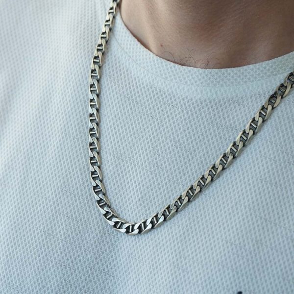 925 Italy Silver Rhodium Plated Brushed Satin Anchor Chain Necklace - Image 2