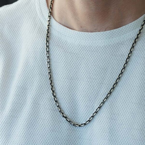 925 Italy Silver Black Rhodium Plated Brushed Satin Link Cable Chain Necklace - Image 2