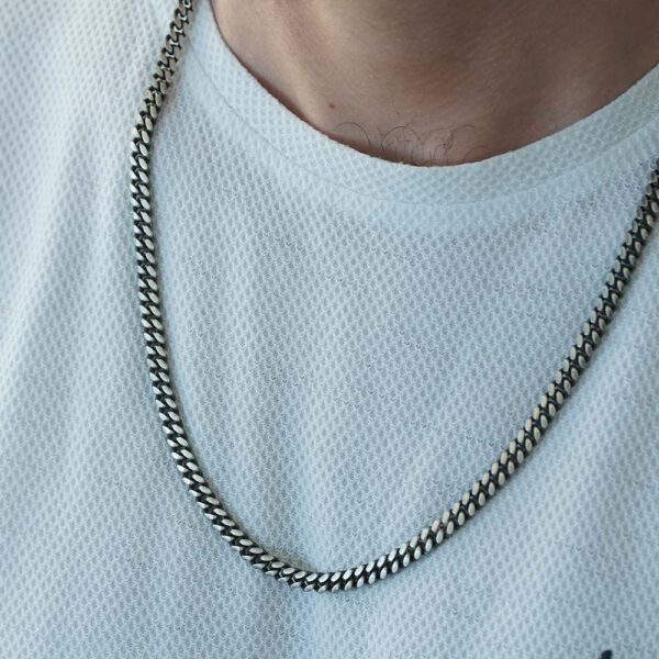 925 Italy Silver Black Rhodium Plated Brushed Curb Necklace - Image 2