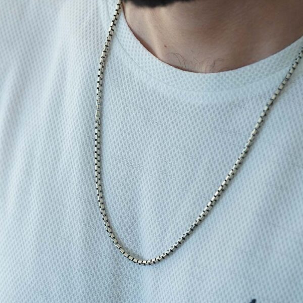 925 Italy Silver Black Rhodium Plated Brushed Satin Finish Box Chain Necklace - Image 2