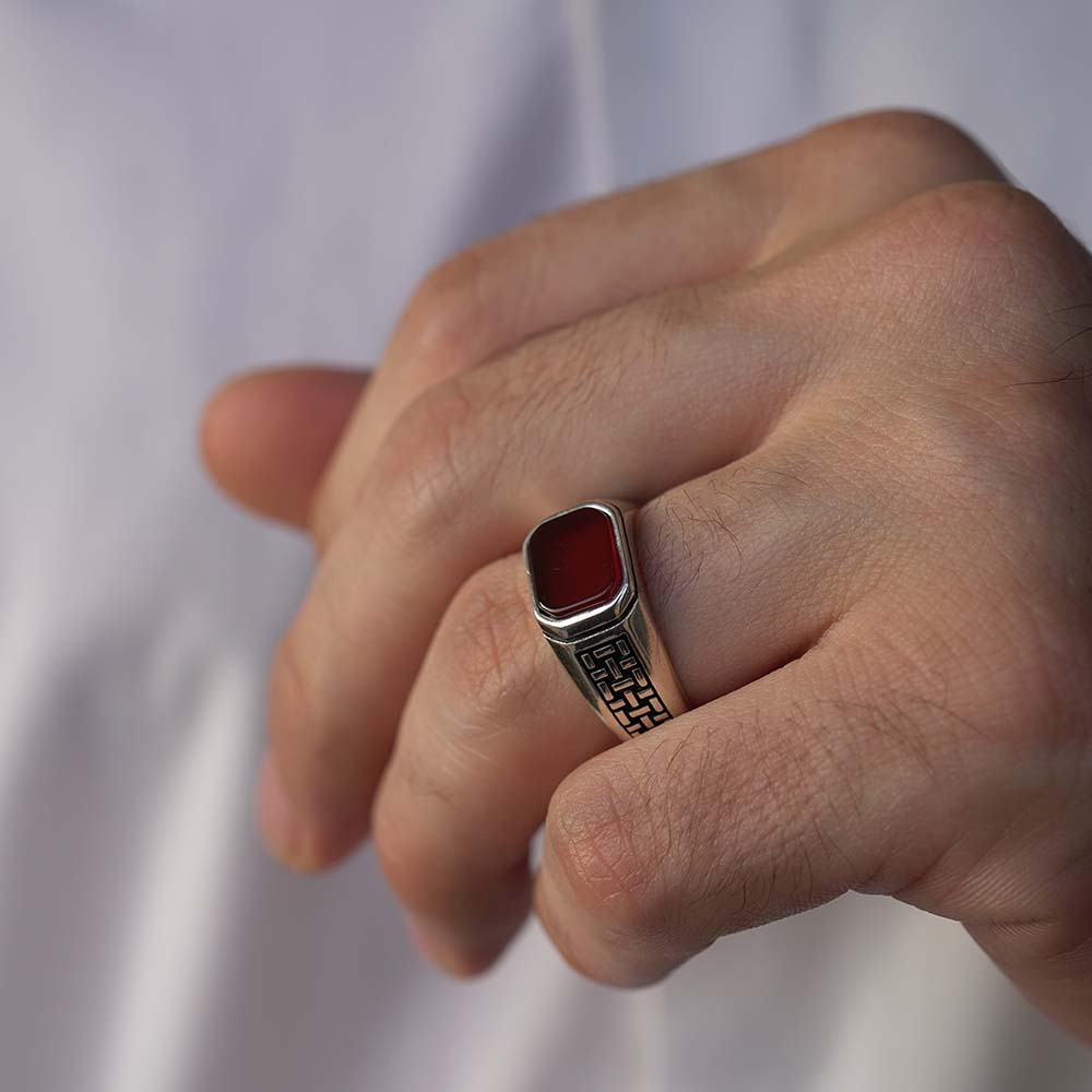 Semi-precious sapphire Agate Stone Silver Ring