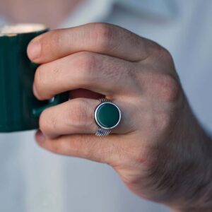 Round Green Agate Prince 925 Silver Ring