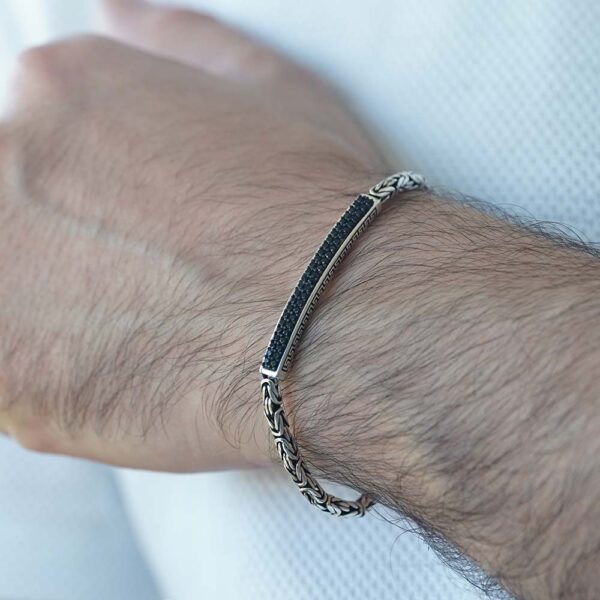 Black Rhodium Plated Brushed Sterling Silver Versace Zircon Stones Studded Bracelet - Image 2