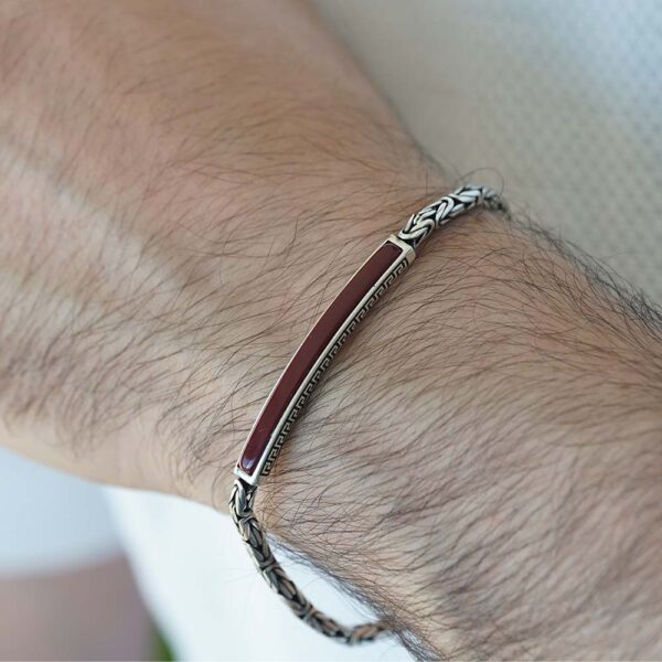 Brown Rhodium Plated Brushed Sterling Silver Versace Byzantine Chain Bracelet - Image 2