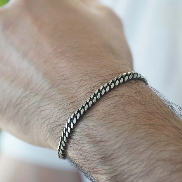 Black Rhodium Plated Sterling Silver Brushed Curb Bracelet - Image 2