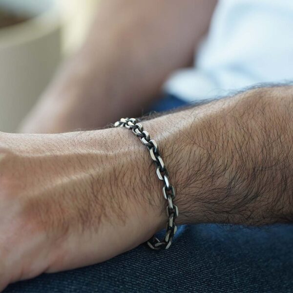 Black Rhodium Plated Brushed Sterling Silver Link Chain Bracelet - Image 2