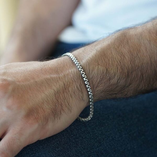 Black Rhodium Plated Brushed Sterling Silver Greek Bracelet (Thin) - Image 2