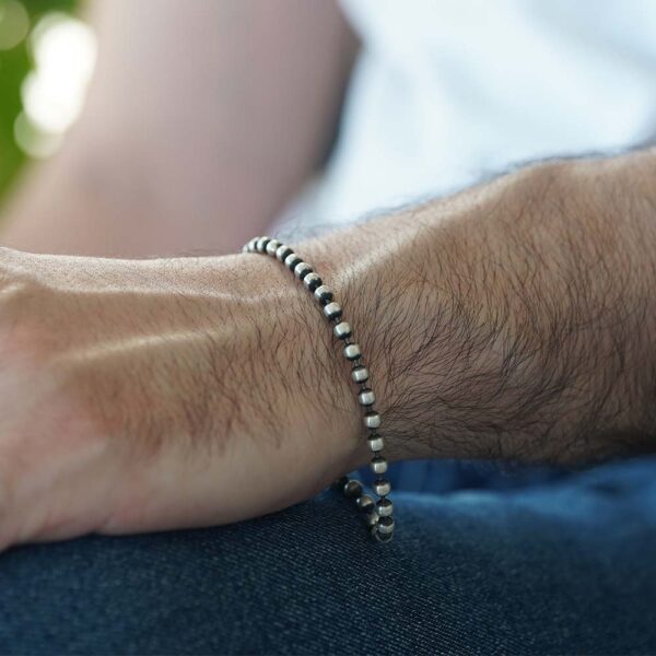 Black Rhodium Plated Flexible Ball Silver Bead Bracelet - Image 2