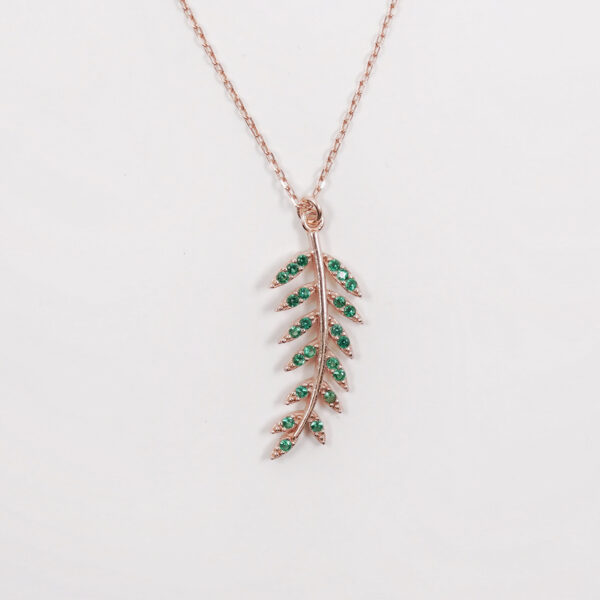 Green Leaf Patterned Stone Silver Necklace - Image 2