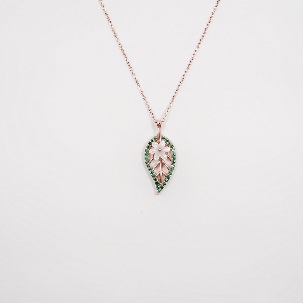 Green Zirconia Leaf & Flower Necklace
