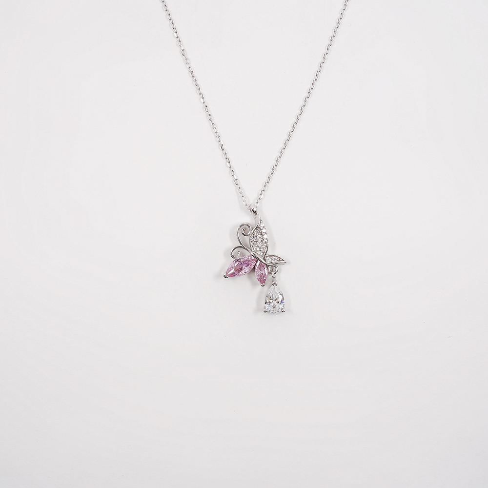 Half Rose Stones Butterfly Necklace