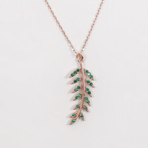 Green Leaf Patterned Stone Silver Necklace