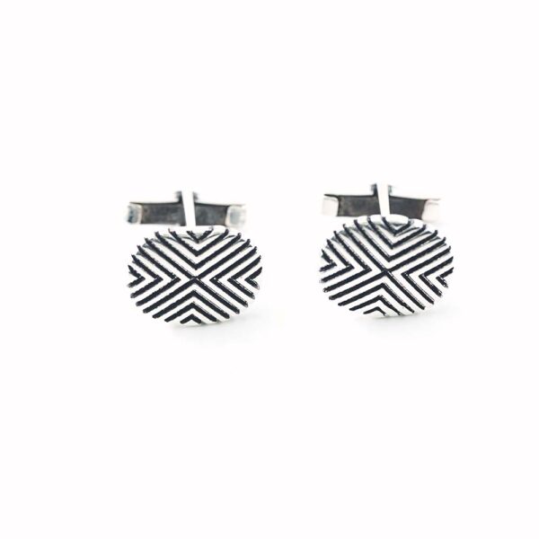 Chevron Pattern 925 Sterling Silver Cufflinks - Image 2