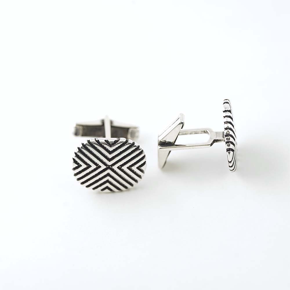 Chevron Pattern 925 Sterling Silver Cufflinks